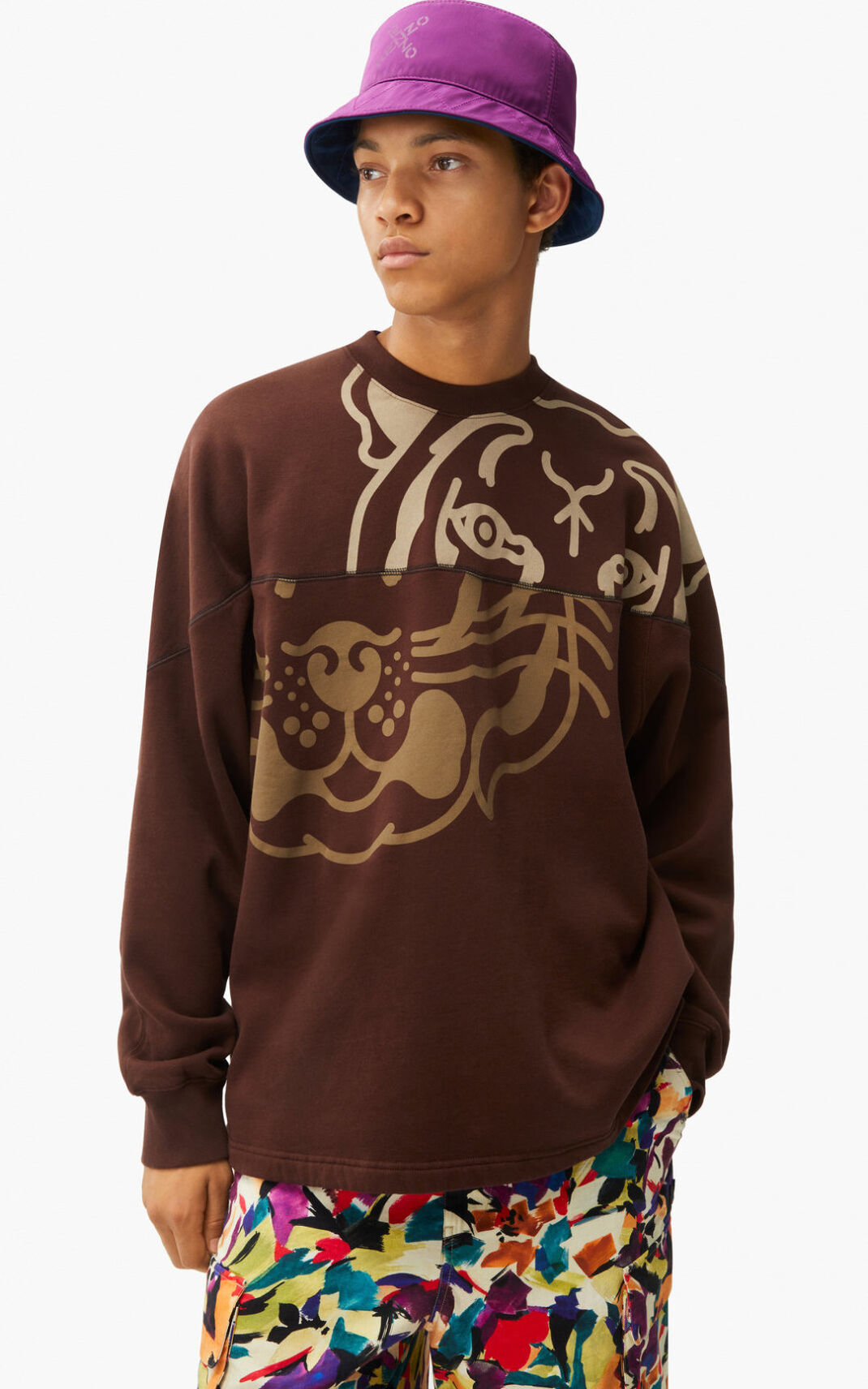 Kenzo K Tiger oversized Sweatshirt Dark Brown For Mens 4125CFGVE